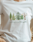 ADULT MERRY BRIGHT CHRISTMAS TREES T-SHIRT