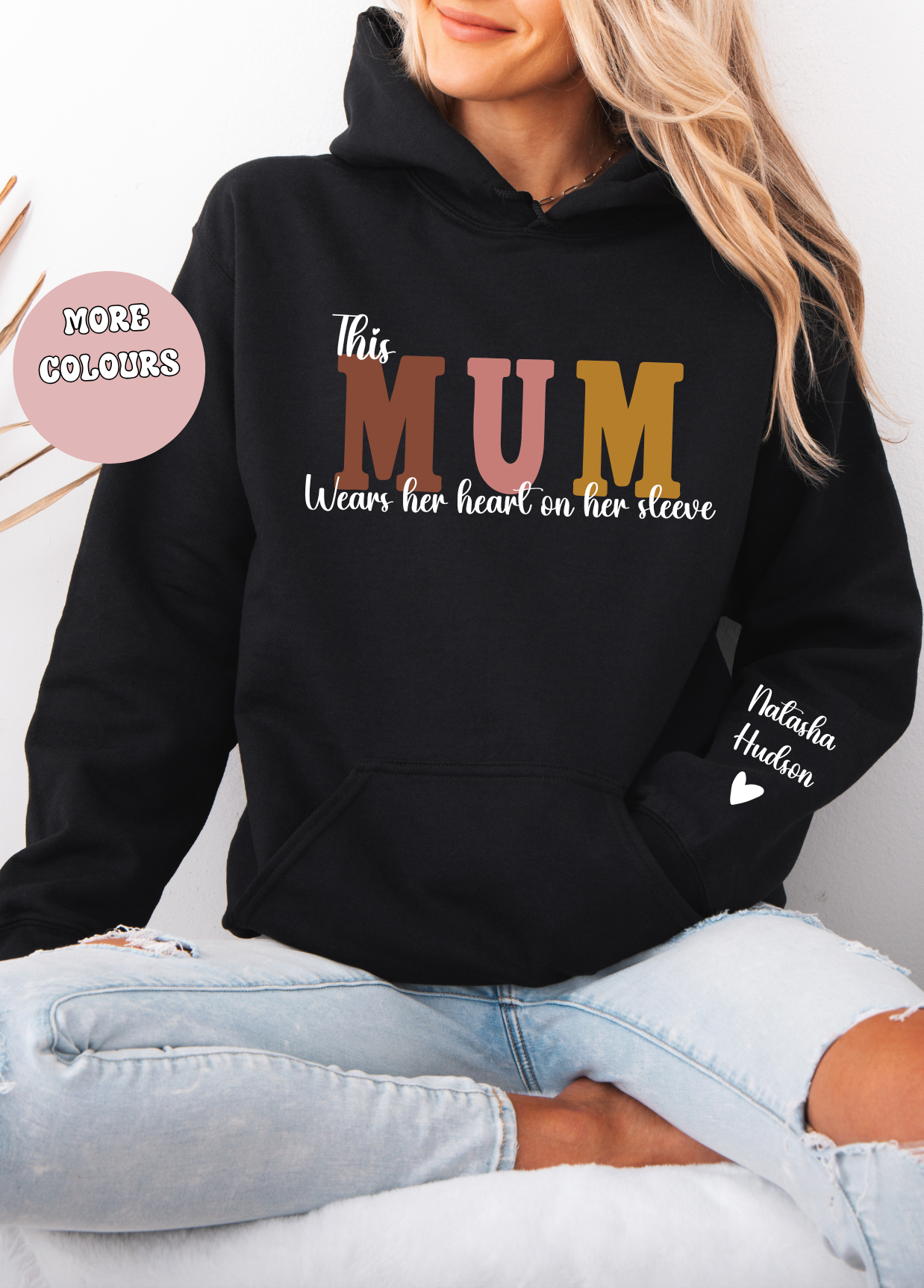 Mum with name on sleeve Hoodie Sweat Mother’s Day gift, Mothers day shirts