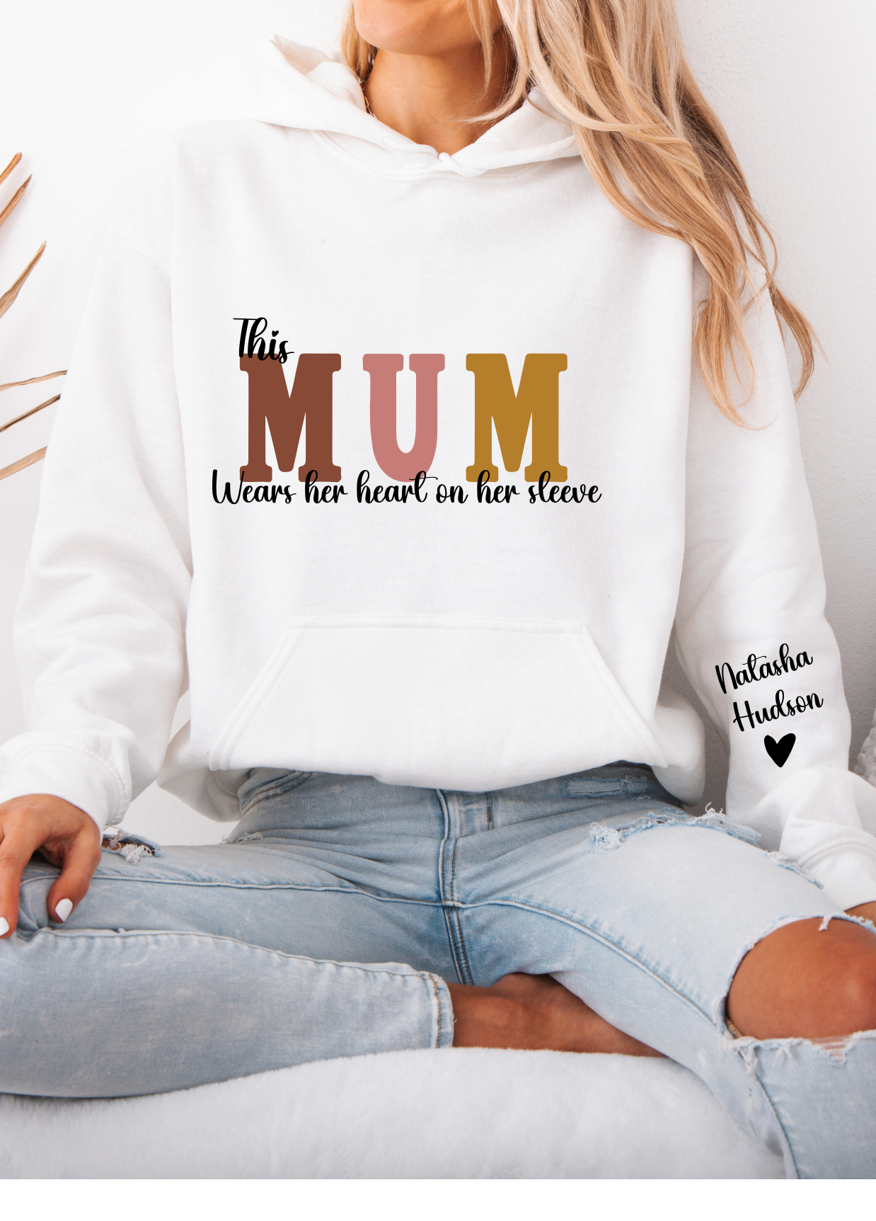 Mum with name on sleeve Hoodie Sweat Mother’s Day gift, Mothers day shirts