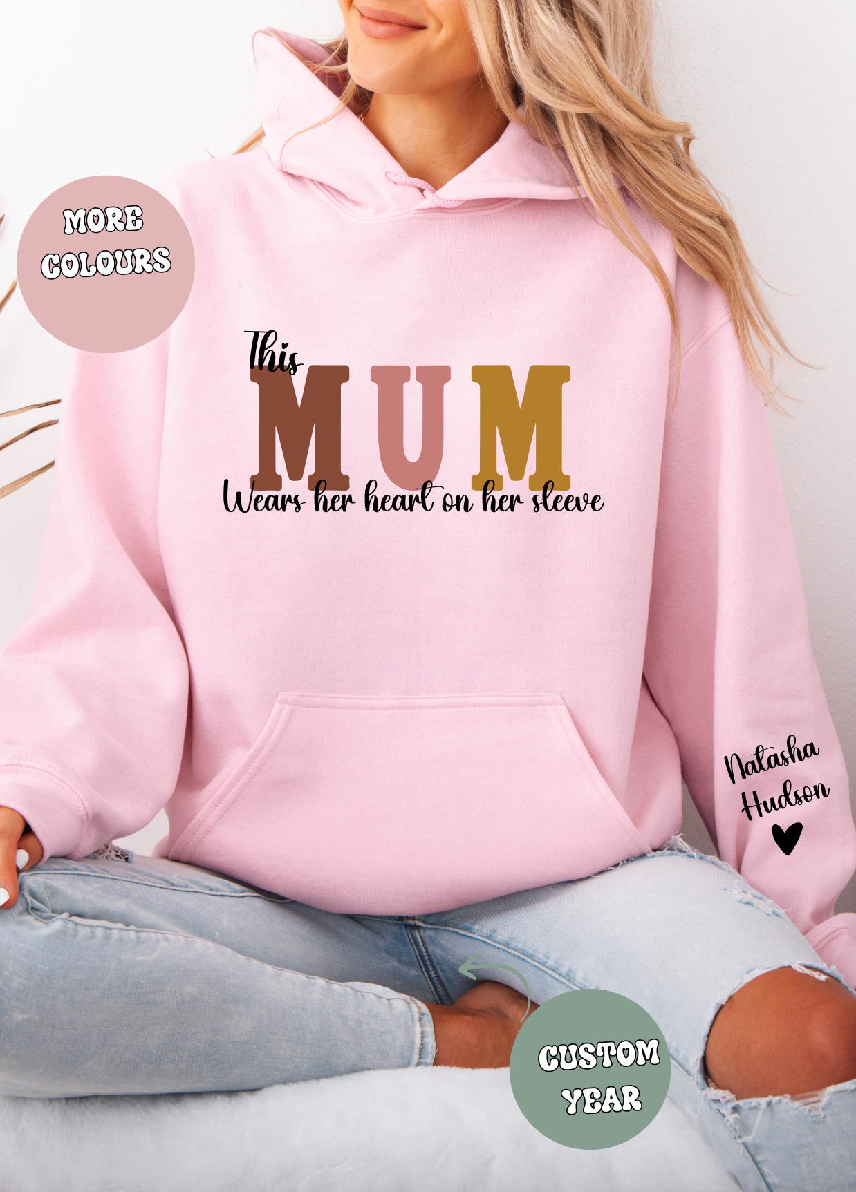 Mum with name on sleeve Hoodie Sweat Mother’s Day gift, Mothers day shirts