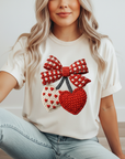 FAUX CROCHET KNIT HEARTS & BOW VALENTINE'S DAY TSHIRT (more colours and styles)