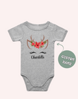 Reindeer Poinsettia Flower Name One-Piece or T-Shirt- personalised