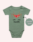 Reindeer Poinsettia Flower Name One-Piece or T-Shirt- personalised