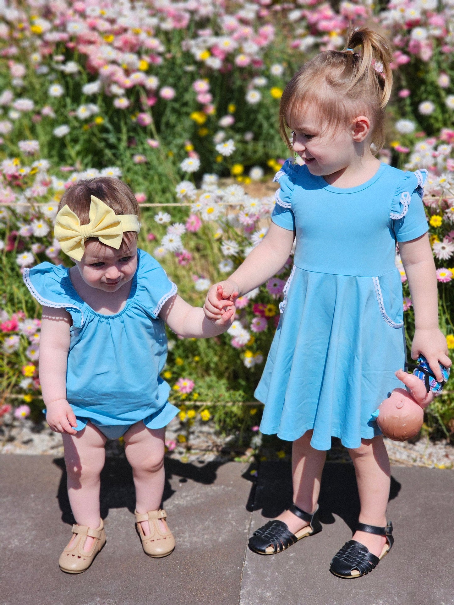DUSTY BLUE TWIRLY GIRL DRESS - Toots Kids