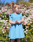 DUSTY BLUE TWIRLY GIRL DRESS - Toots Kids