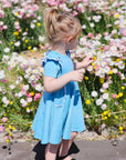 DUSTY BLUE TWIRLY GIRL DRESS - Toots Kids
