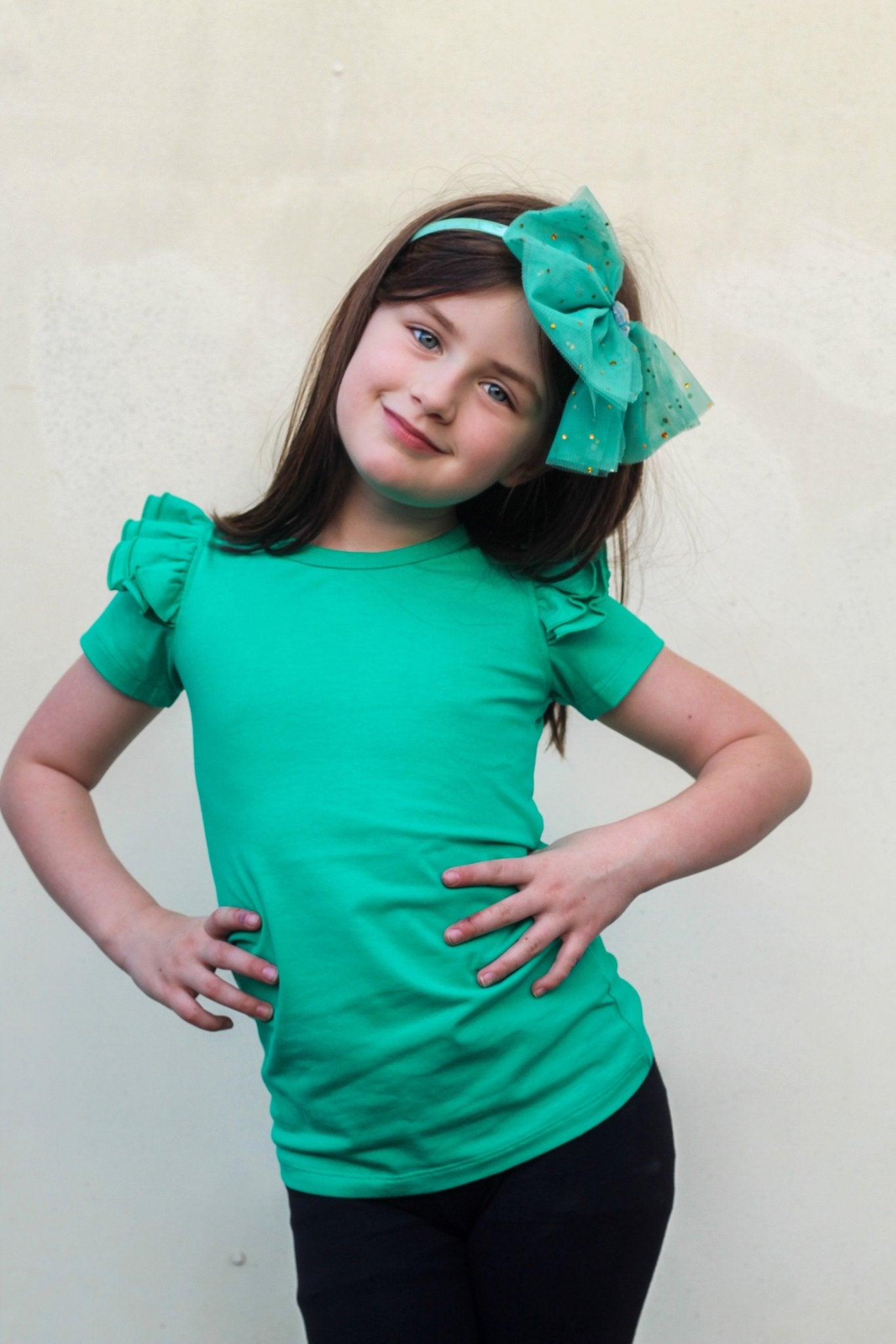 GREEN SHORT SLEEVE FLUTTER - Toots Kids