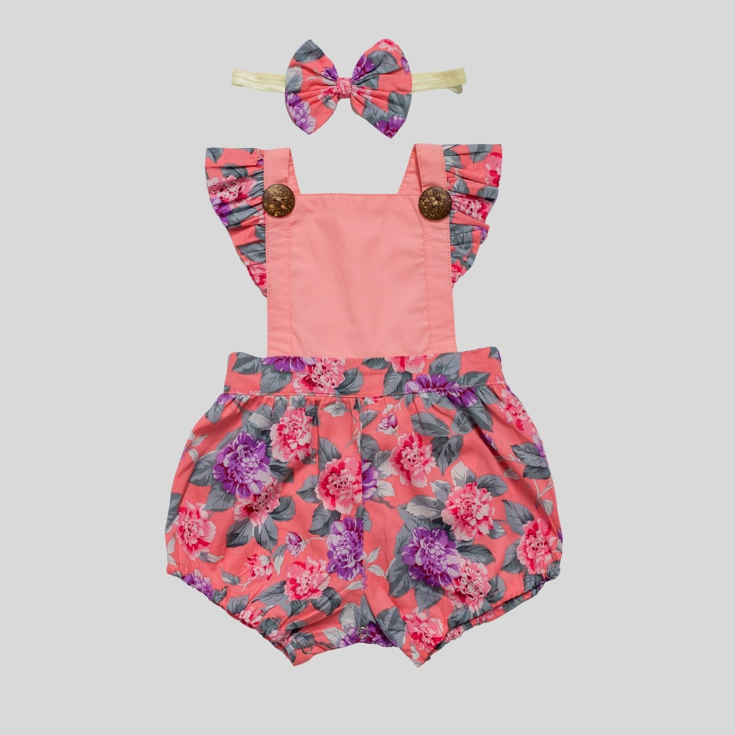 PINK FLORAL BUTTON ROMPER OUTFIT FOR BABY GIRL TODDLER AUSTRALIA